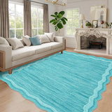 Garvee Washable Scalloped Area Rug 10x13- Non-Shedding, Machine Washable - 100% Polyester, Non-Slip Backing - Soft Low Pile, Stain Resistant - Pink, Beige, Teal - Living Room, Bedroom, Playroom - Teal