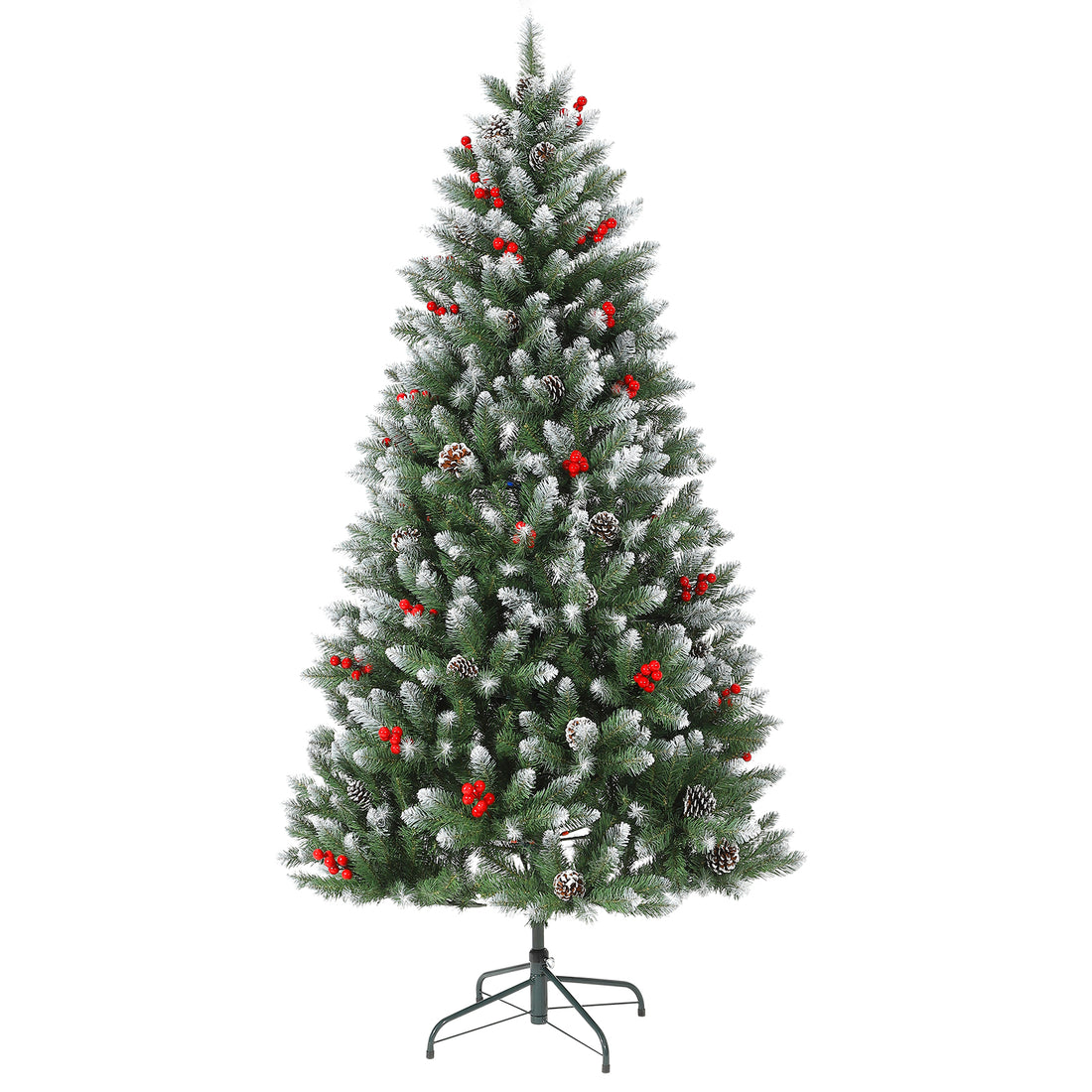 Garvee 6FT Artificial Christmas Tree with Pine Cones & Berries, Hinged Branches, Metal Stand, Frosted Pine, Indoor Outdoor Holiday Decor