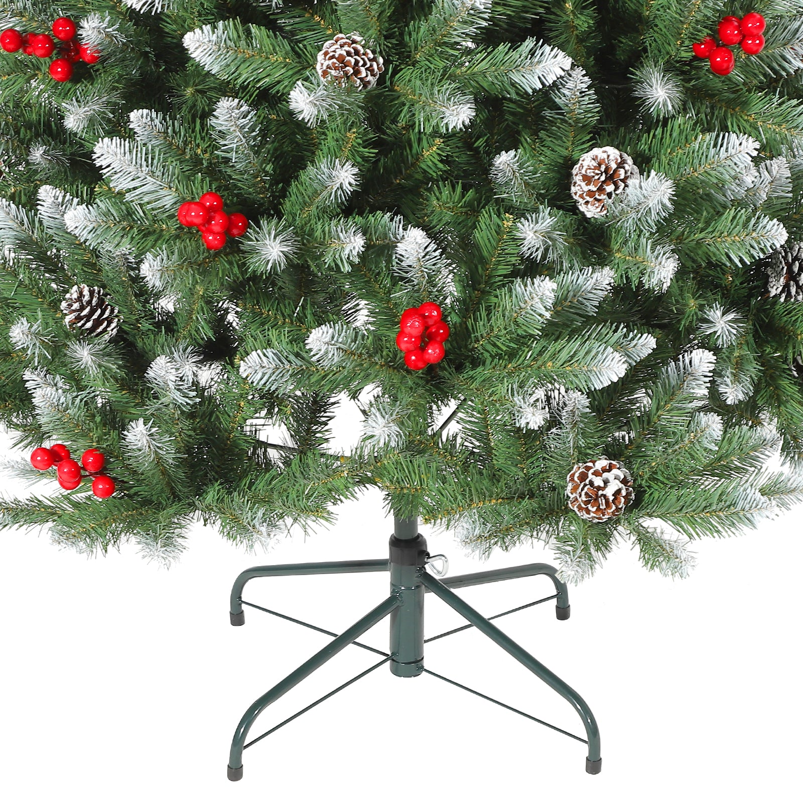 Garvee 5FT Artificial Christmas Tree with Pine Cones & Berries, Hinged Branches, Metal Stand, Frosted Pine, Indoor Outdoor Holiday Decor