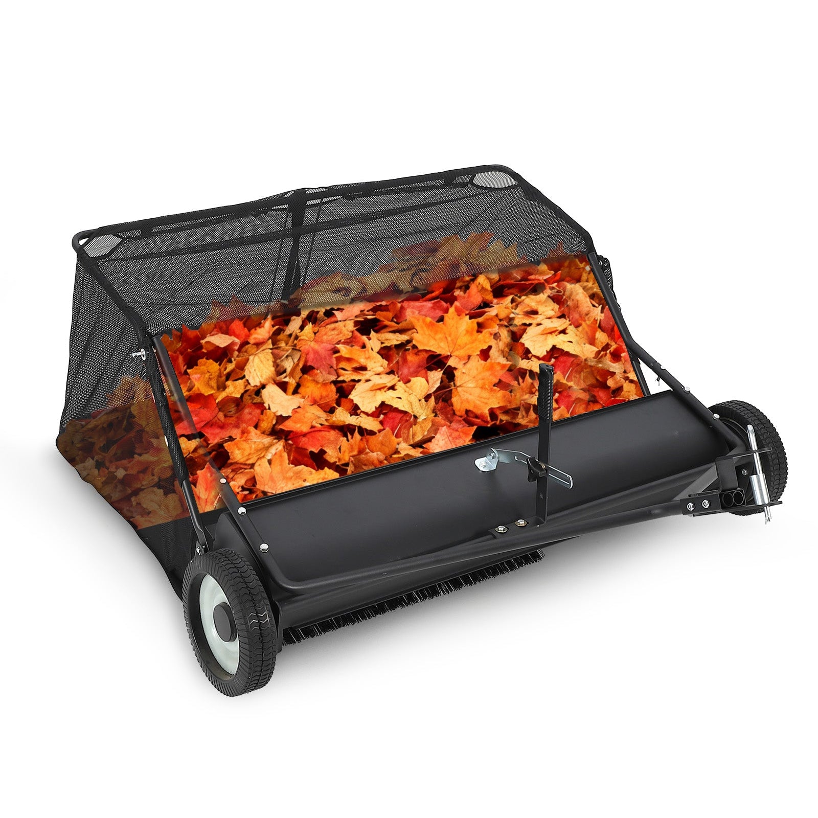 Garvee 42" Lawn Sweeper Tow Behind, Heavy Duty Yard Sweeper Pull Behind with 21 Cu.Ft Large Hopper & Adjustable Sweeping Height, Universal Leaf Grass Collector for Tractor ATV UTV, Black