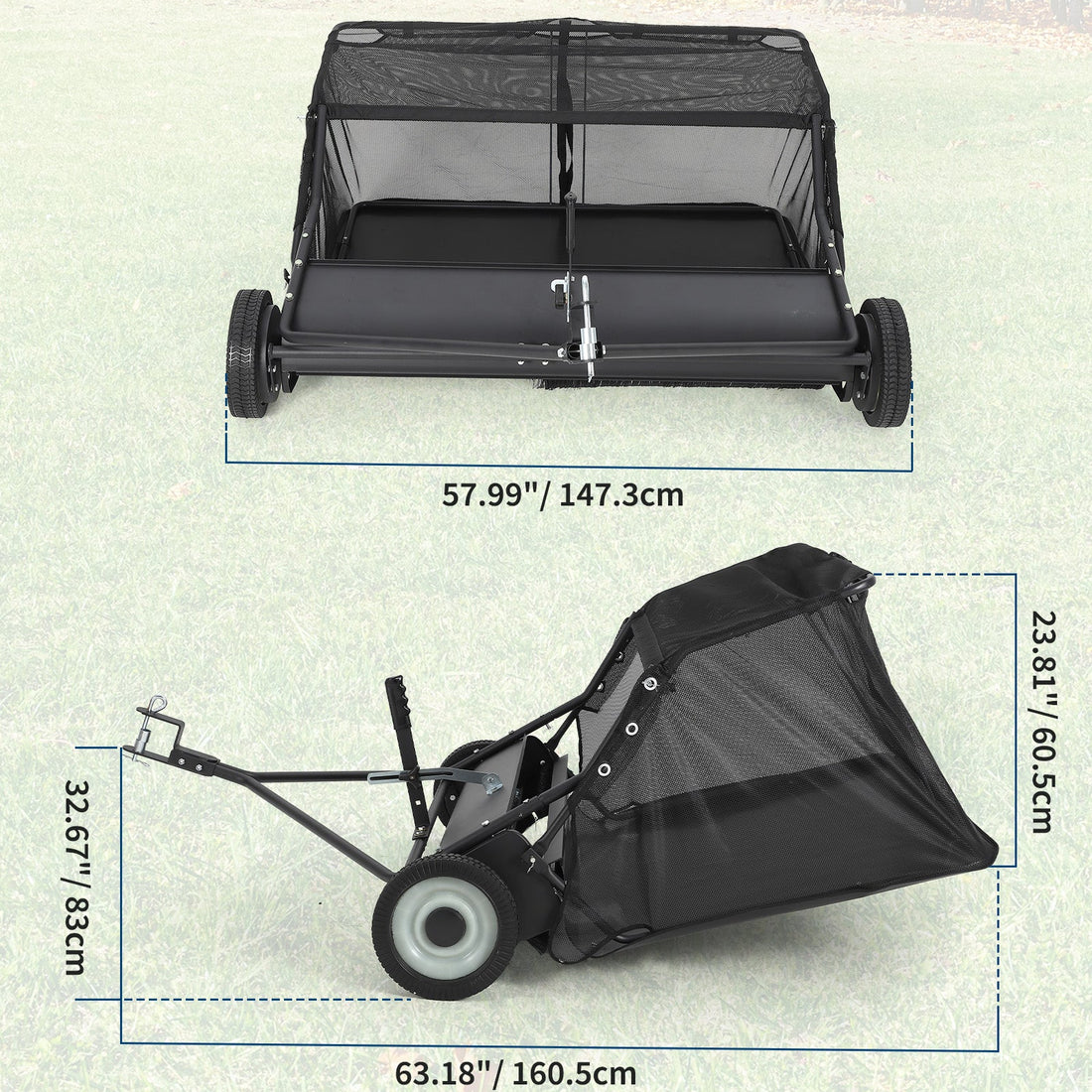 Garvee 50" Lawn Sweeper Tow Behind, Heavy Duty Yard Sweeper Pull Behind with 26 Cu.Ft Large Hopper & Adjustable Sweeping Height, Universal Leaf Grass Collector for Tractor ATV UTV, Black