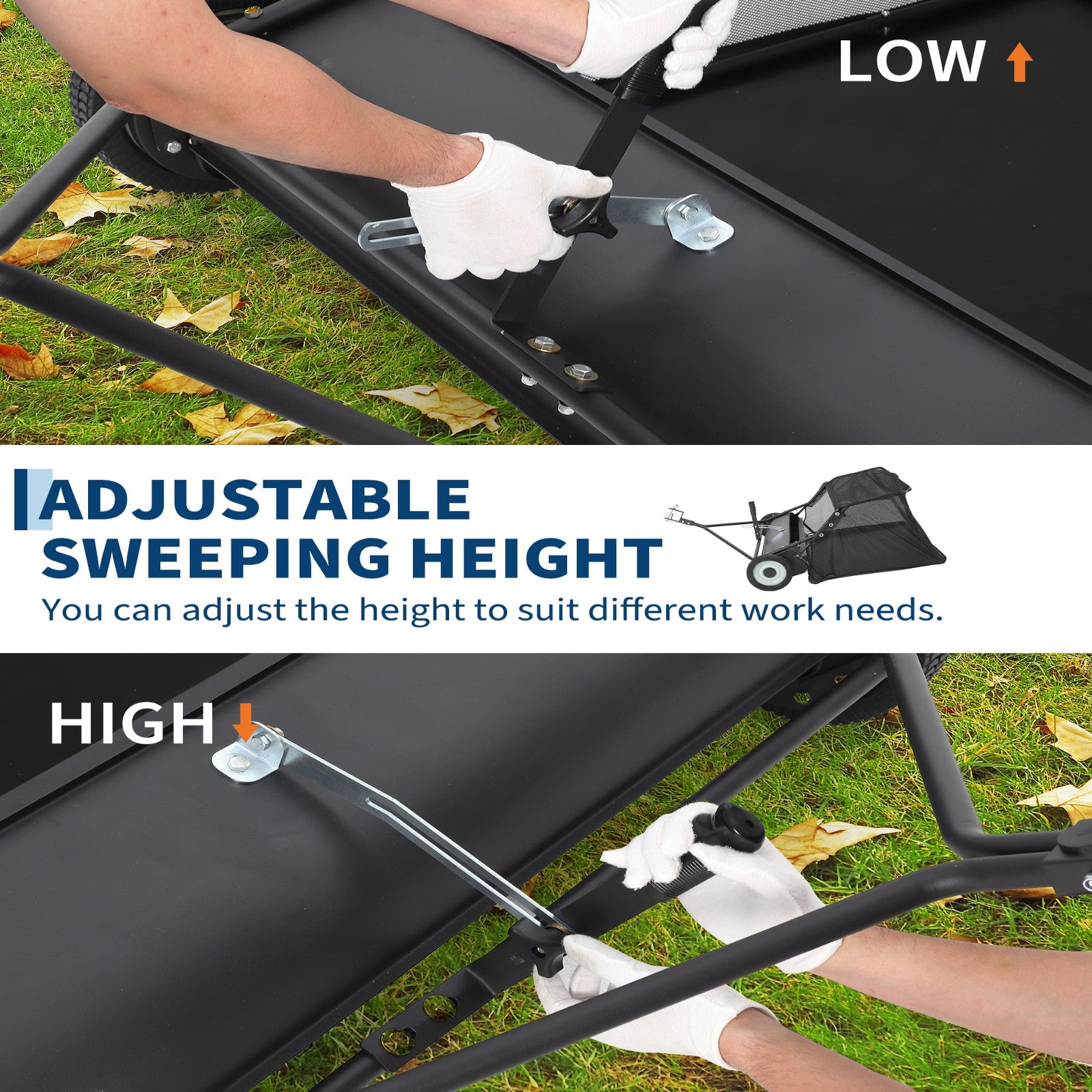 Garvee 42" Lawn Sweeper Tow Behind, Heavy Duty Yard Sweeper Pull Behind with 21 Cu.Ft Large Hopper & Adjustable Sweeping Height, Universal Leaf Grass Collector for Tractor ATV UTV, Black