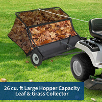 Garvee 50" Lawn Sweeper Tow Behind, Heavy Duty Yard Sweeper Pull Behind with 26 Cu.Ft Large Hopper & Adjustable Sweeping Height, Universal Leaf Grass Collector for Tractor ATV UTV, Black