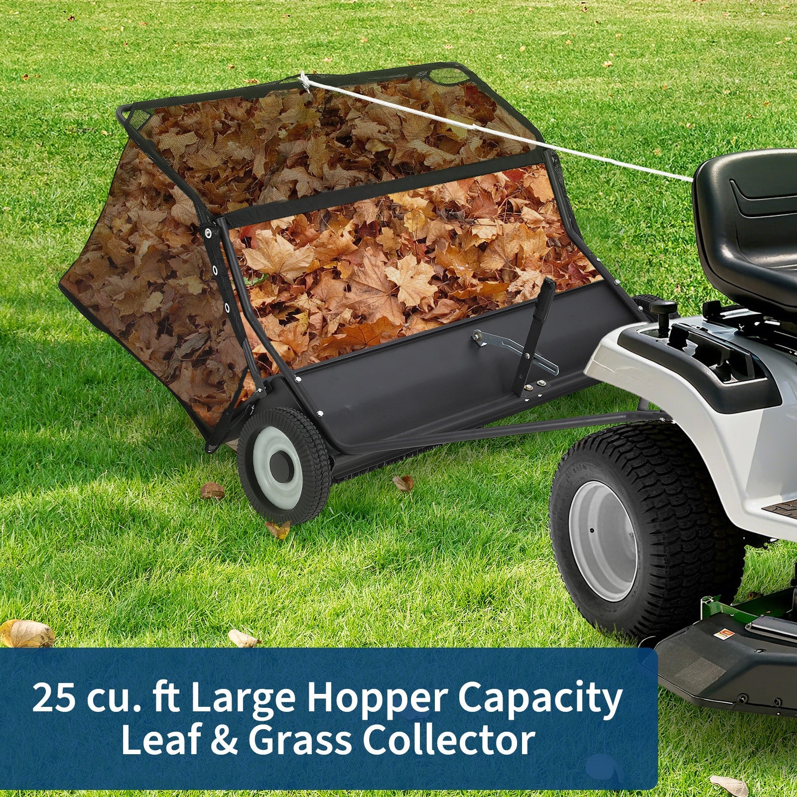 Garvee 48" Lawn Sweeper Tow Behind, Heavy Duty Yard Sweeper Pull Behind with 25 Cu.Ft Large Hopper & Adjustable Sweeping Height, Universal Leaf Grass Collector for Tractor ATV UTV, Black