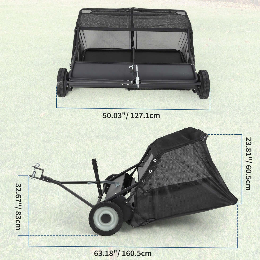 Garvee 42" Lawn Sweeper Tow Behind, Heavy Duty Yard Sweeper Pull Behind with 21 Cu.Ft Large Hopper & Adjustable Sweeping Height, Universal Leaf Grass Collector for Tractor ATV UTV, Black