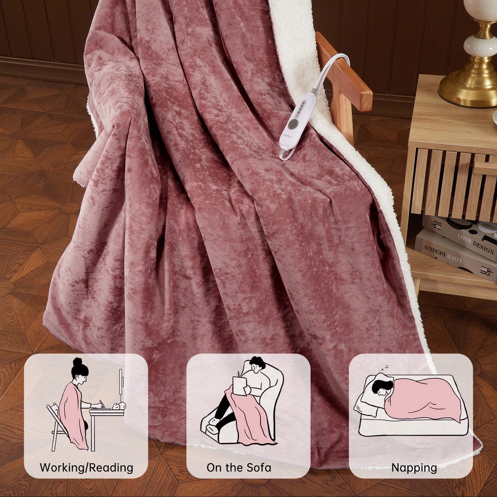Garvee Pink Heated Throw Blanket, Electric Throw Blanket, Velvet Soft Fast Heating Blankets Throw, 4 Heat Levels & 4H Auto Off, Machine Washable, Over-Heat Protection, ETL Certified, 50" x 60"