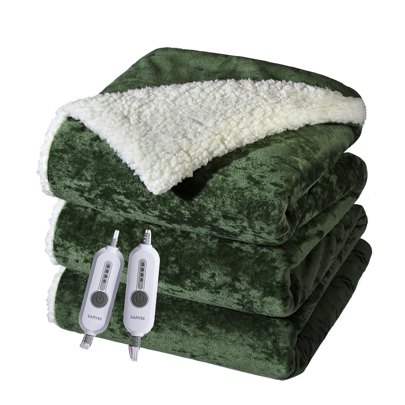 Garvee Heated Blanket Queen Size with Dual Control, Velvet Soft Fast Heating Blankets Queen, 4 Heat Settings & 10H Auto Off, Machine Washable, ETL Certified Electric Blanket, 84"x90" Green