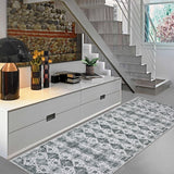 Garvee Washable Neutral Runner Rugs Gray 2'X6' Vintage Floral Retro Boho Geometric Non Slip Low Pile Carpet for Living Room Bedroom Nursery - Gray