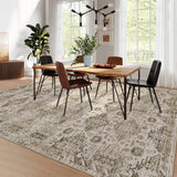 Garvee Washable Neutral Area Rugs Beige Brown 8'x10' Vintage Floral Retro Boho Geometric Non Slip Low Pile Carpet for Living Room Bedroom - Beige Brown