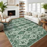 Garvee Washable Neutral Area Rugs Green 5'x7' Vintage Floral Retro Boho Geometric Non Slip Low Pile Carpet for Living Room Bedroom - Green