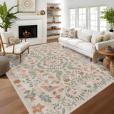 Garvee Insect Botanical Washable Area Rugs Runner Rugs, Boho Non Slip Under Table Carpet for Living Room Bedroom Dining Room Playroom Nursery Kids Room Office Farmhouse - Beige