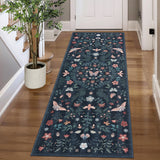Garvee Insect Botanical Washable Area Rugs Runner Rugs, Boho Non Slip Under Table Carpet for Living Room Bedroom Dining Room Playroom Nursery Kids Room Office Farmhouse - Black