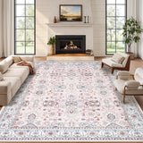 Garvee Large Area Rug 9x12 Vintage Rug Non Slip, Thin Washable Oriental Carpet, Soft Non Shedding Floor Covering, Low Pile Foldable Printed Mats for Open Spaces Office Hotel, Pink - Pink