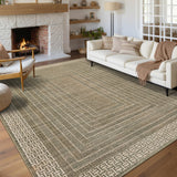 Garvee Living Room Bedroom Rugs 5x7, Washable Stain Resistant Non Slip Large Carpet for Dining Room, Indoor Contemporary Bordered Area Rug, Brown - Brown