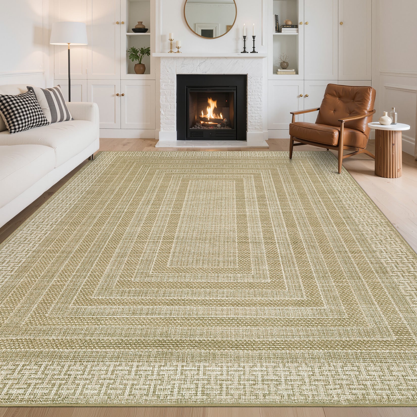 Garvee Bordered 10x13 Living Room Rugs, Washable Modern Soft Non Slip Geometric Area Rug for Bedroom, Taupe