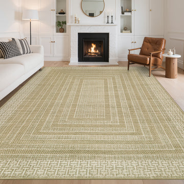 Garvee Bordered 10x13 Living Room Rugs, Washable Modern Soft Non Slip Geometric Area Rug for Bedroom, Taupe