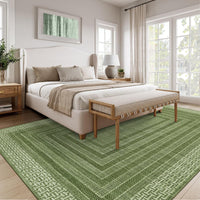 Garvee Washable 10x13 Area Rug Green Geometric Bordered Ultra Thin Soft Non Slip Carpet for Living Room Bedroom Dining Office