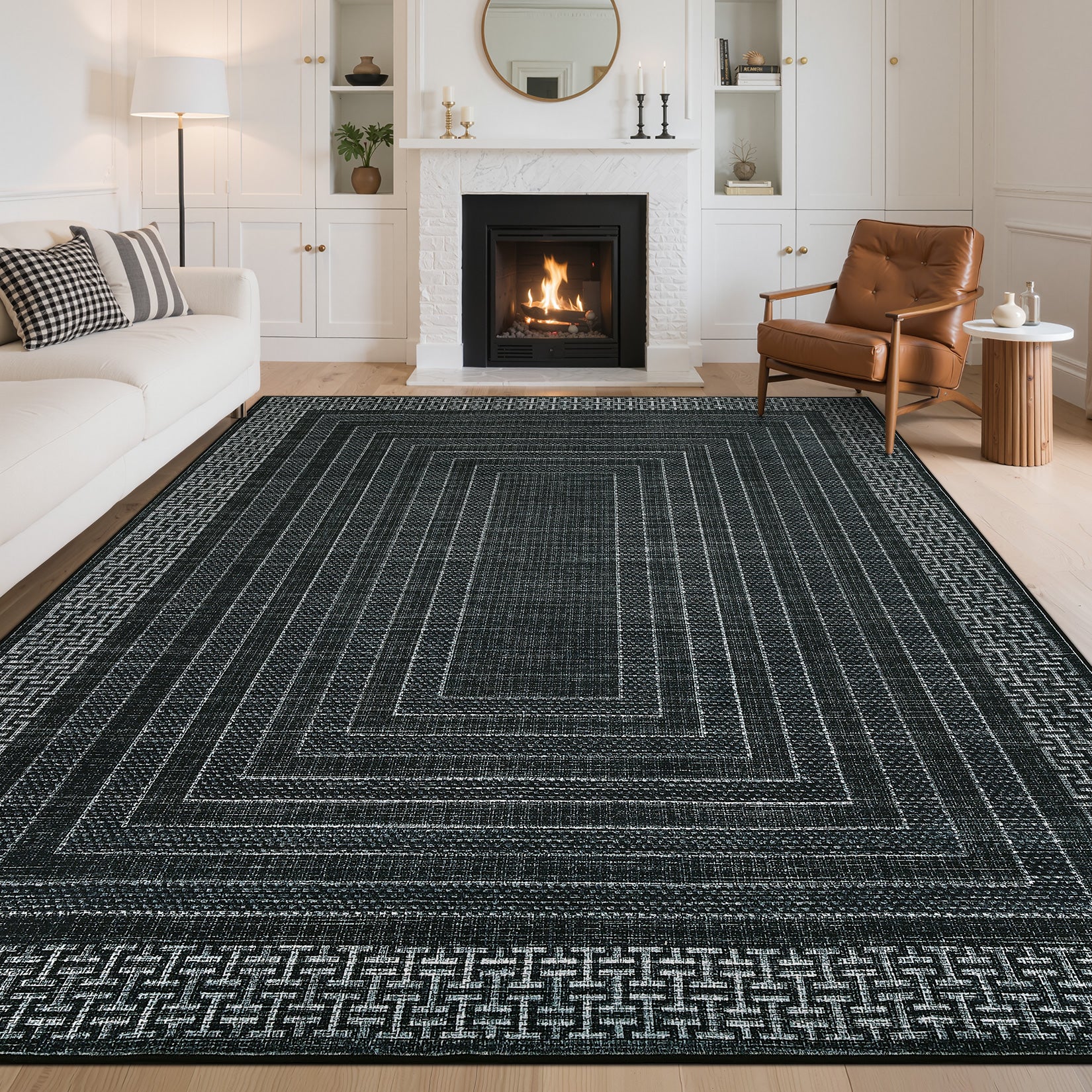 Garvee Modern 9x12 Area Rugs Washable Geometric Non Slip Ultra Thin Low Pile Black for Living Room Bedroom Dining Room Office