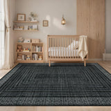 Garvee Modern 9x12 Area Rugs Washable Geometric Non Slip Ultra Thin Low Pile Black for Living Room Bedroom Dining Room Office - Black