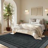 Garvee Modern 8x10 Area Rugs Washable Geometric Non Slip Ultra Thin Low Pile Black for Living Room Bedroom Dining Room Office - Black