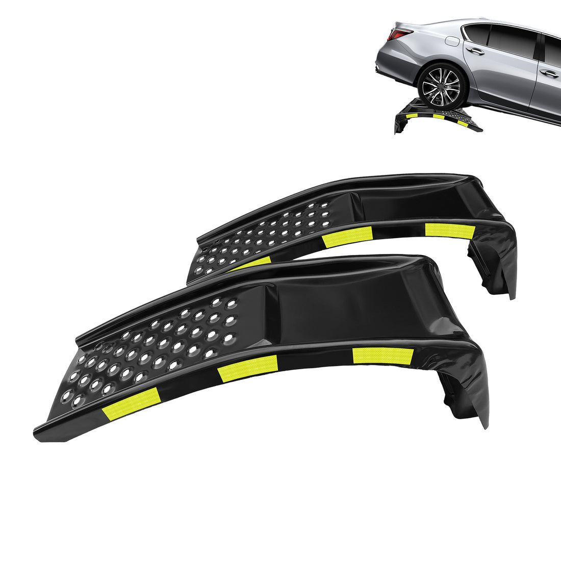 Garvee Heavy Duty Automotive Car Ramp Set – 2 Pack, 8,000 lbs Capacity, 8" Lift, Steel, Reflective Stickers, For Trucks, SUVs, Home Garage Maintenance, Tool Kit – Black