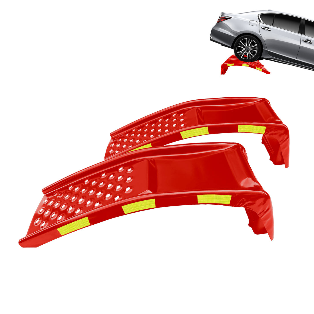 Garvee Heavy Duty Automotive Car Ramp Set – 2 Pack, 8,000 lbs Capacity, 8" Lift, Robust Steel, Reflective Stickers, For Trucks, SUVs, Vehicle Maintenance, Tool Kit – Red