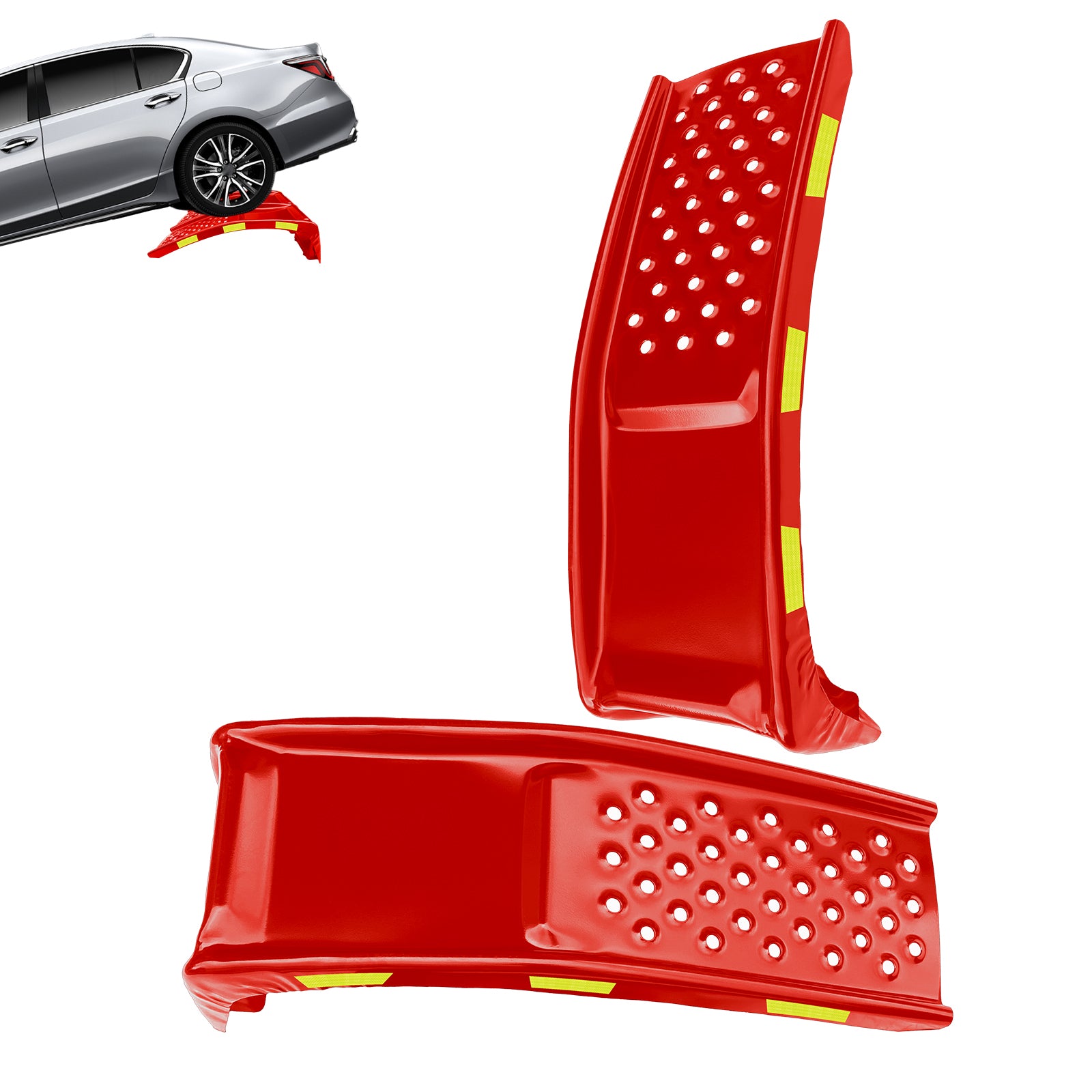 Garvee Heavy Duty Automotive Car Ramp Set – 2 Pack, 8,000 lbs Capacity, 8" Lift, Robust Steel, Reflective Stickers, For Trucks, SUVs, Vehicle Maintenance, Tool Kit – Red