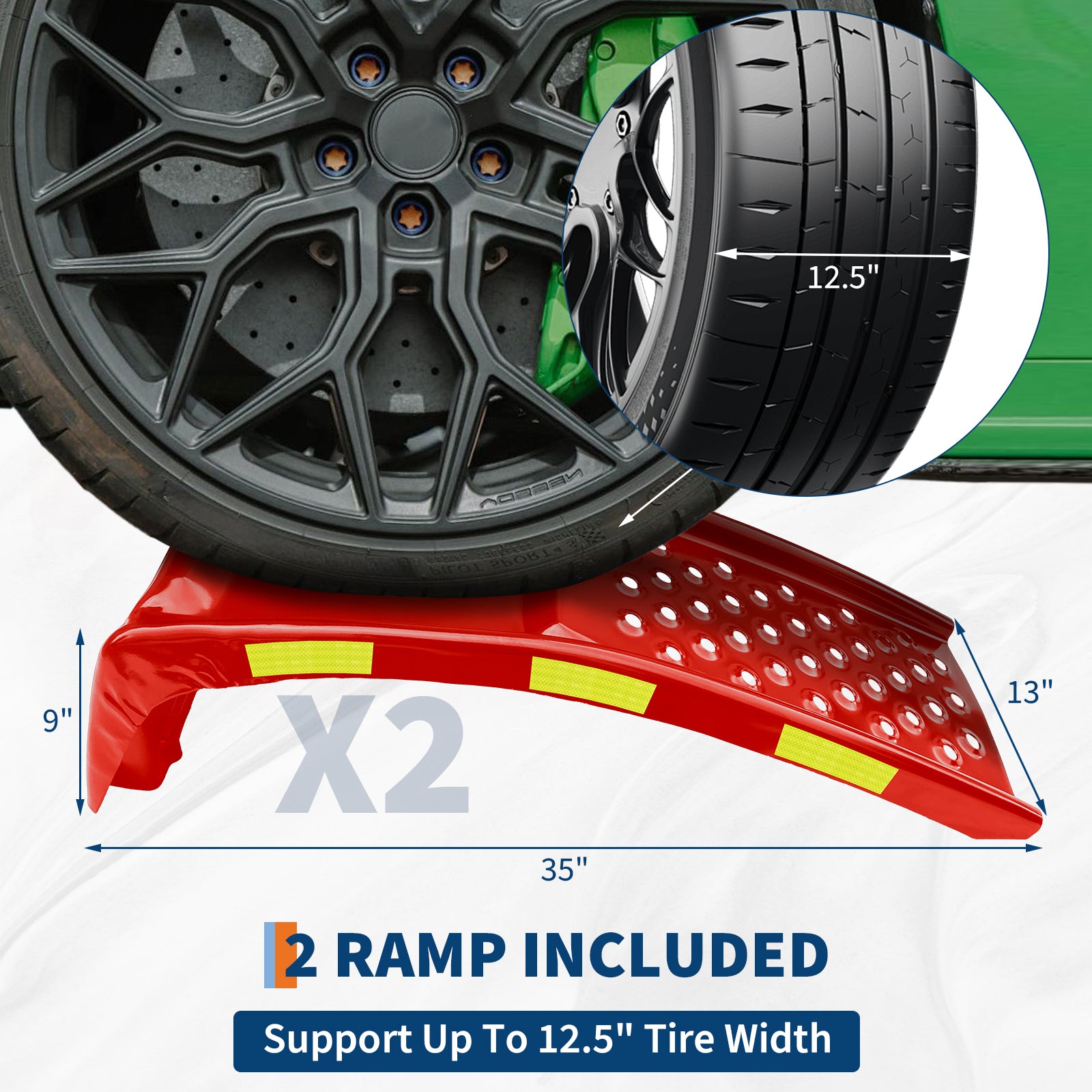 Garvee Heavy Duty Automotive Car Ramp Set – 2 Pack, 8,000 lbs Capacity, 8" Lift, Robust Steel, Reflective Stickers, For Trucks, SUVs, Vehicle Maintenance, Tool Kit – Red