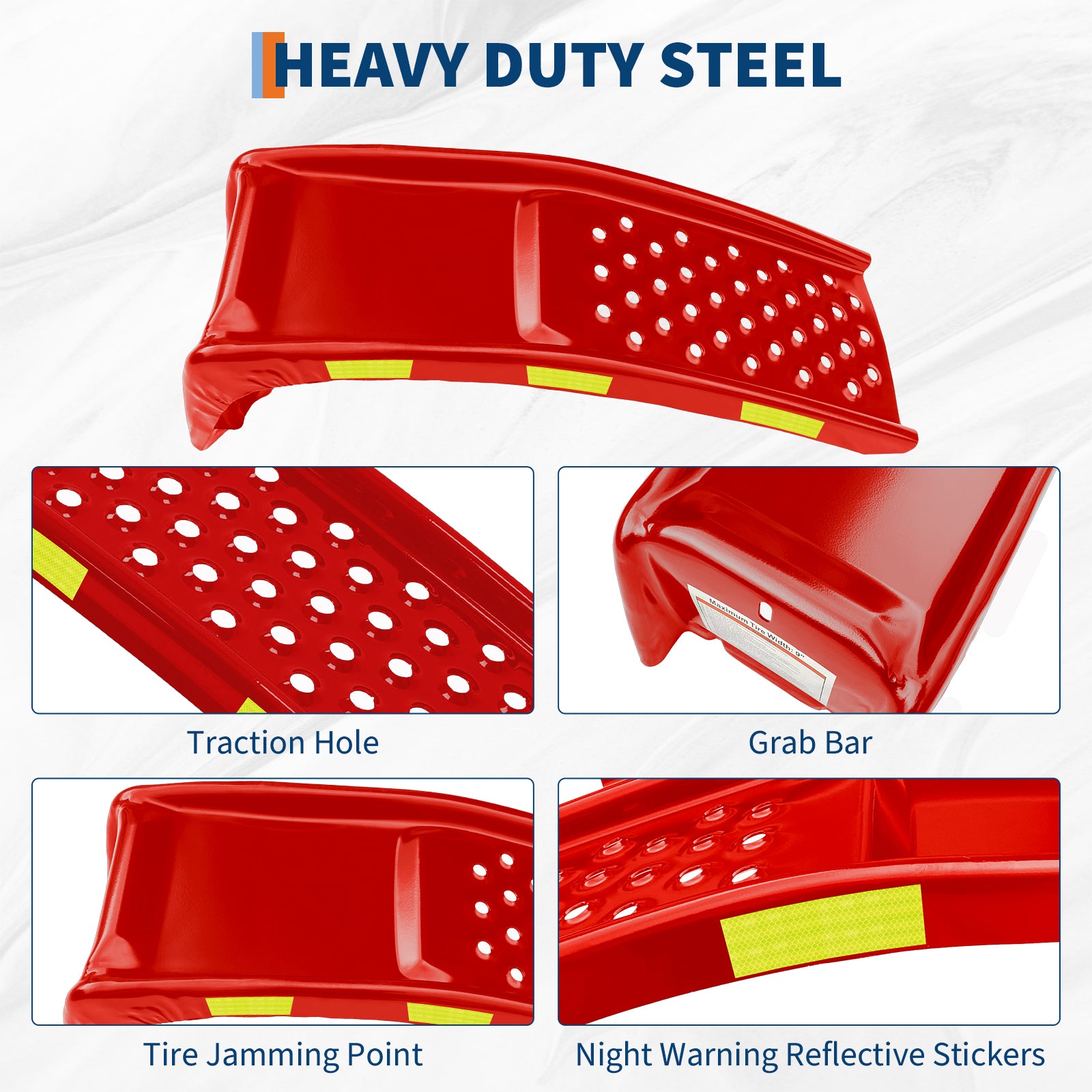 Garvee Heavy Duty Automotive Car Ramp Set – 2 Pack, 8,000 lbs Capacity, 8" Lift, Robust Steel, Reflective Stickers, For Trucks, SUVs, Vehicle Maintenance, Tool Kit – Red