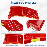 Garvee Heavy Duty Automotive Car Ramp Set – 2 Pack, 8,000 lbs Capacity, 8" Lift, Robust Steel, Reflective Stickers, For Trucks, SUVs, Vehicle Maintenance, Tool Kit – Red