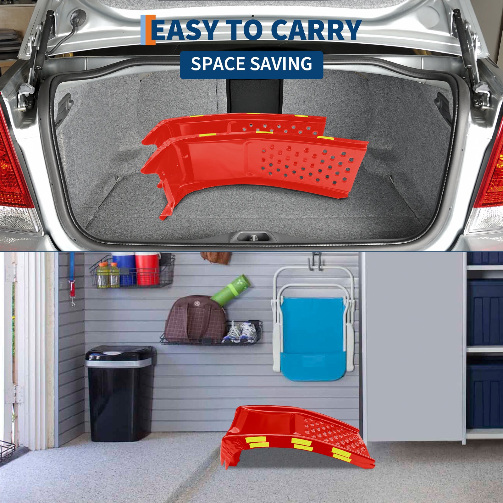 Garvee Heavy Duty Automotive Car Ramp Set – 2 Pack, 8,000 lbs Capacity, 8" Lift, Robust Steel, Reflective Stickers, For Trucks, SUVs, Vehicle Maintenance, Tool Kit – Red