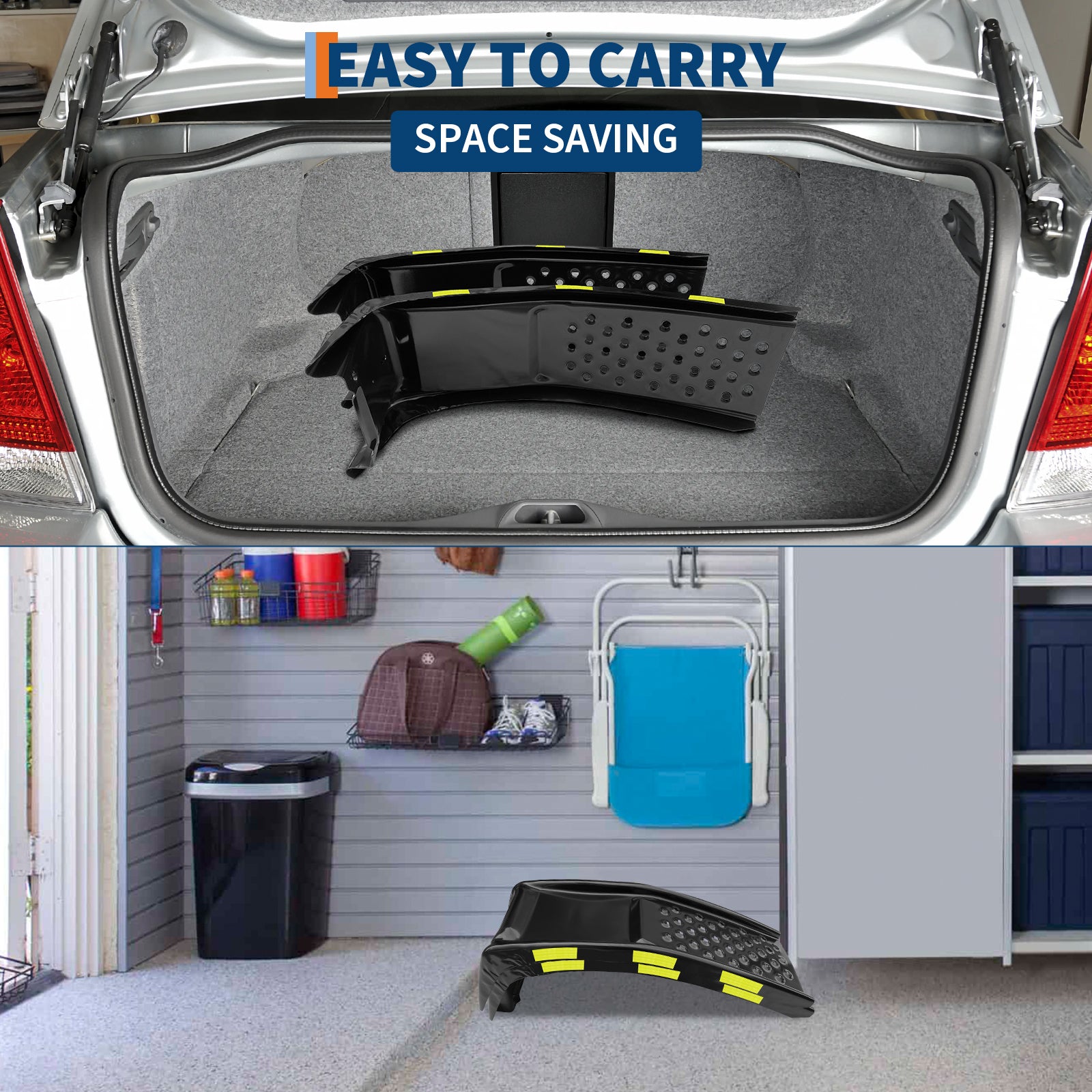 Garvee Heavy Duty Automotive Car Ramp Set – 2 Pack, 8,000 lbs Capacity, 8" Lift, Steel, Reflective Stickers, For Trucks, SUVs, Home Garage Maintenance, Tool Kit – Black