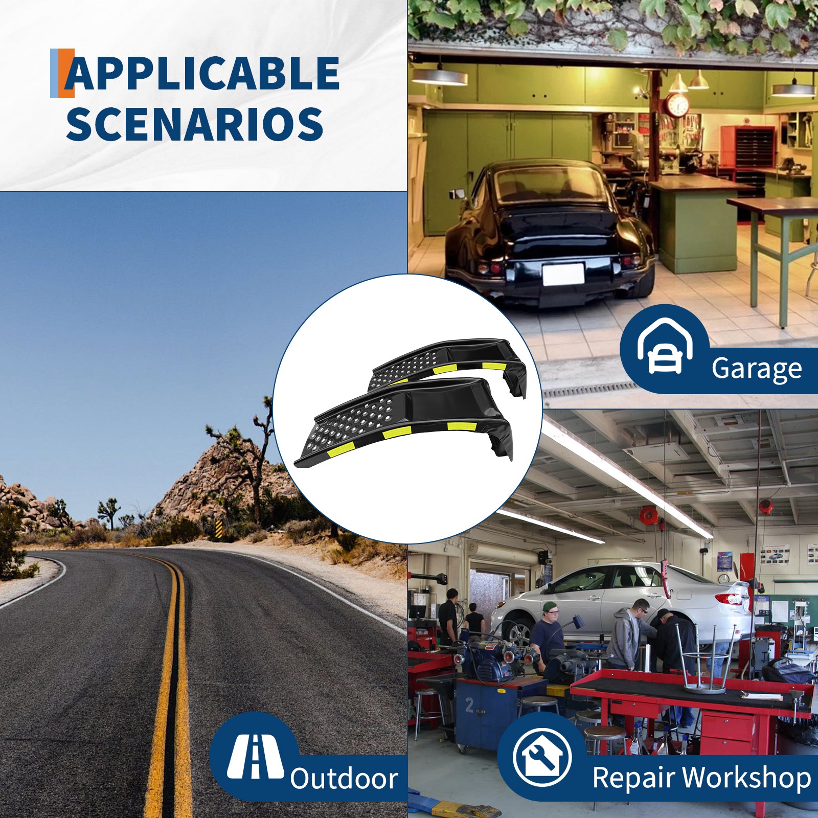 Garvee Heavy Duty Automotive Car Ramp Set – 2 Pack, 8,000 lbs Capacity, 8" Lift, Steel, Reflective Stickers, For Trucks, SUVs, Home Garage Maintenance, Tool Kit – Black