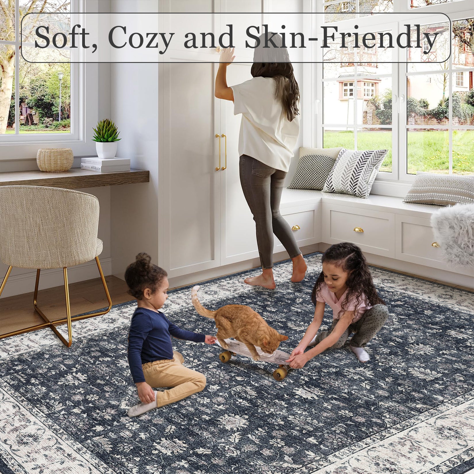 Garvee Vintage Boho Runner Rugs Black & Grey 2'x8' Washable Non-Slip Soft Pastel Carpet for Living Room Bedroom Dining Room Nursery Office Farmhouse Hallway Entryway Home Decor