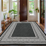Garvee Modern Neutral Bordered Area Rug Black 10'x13' Soft Washable Non-Slip Polyester Geometric Low-Pile Living Room Bedroom - Black