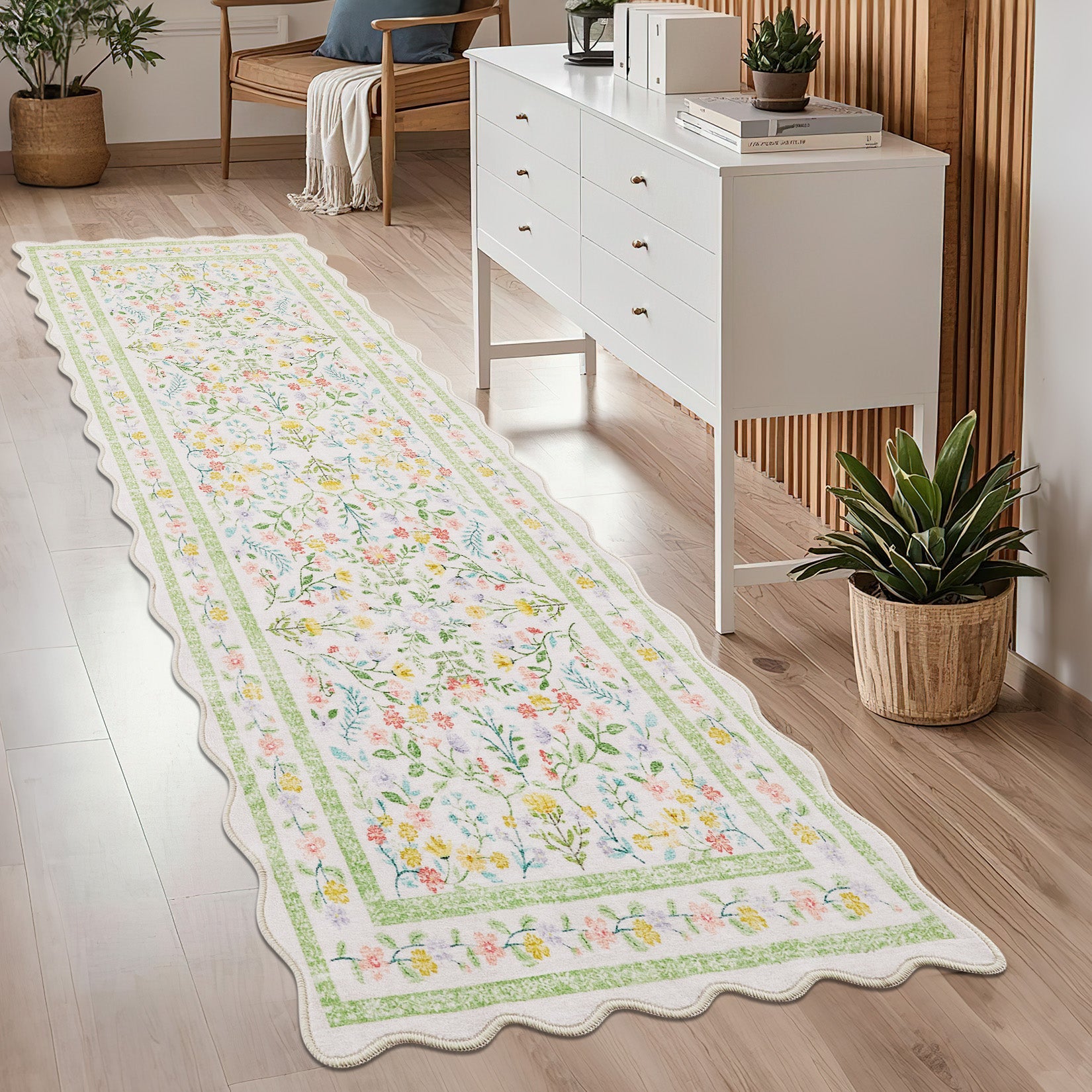 Garvee Floral Area Rug with Unique Shape - Rustic Natural Design Non-Slip Machine Washable Rug, Soft Bohemian Rug
