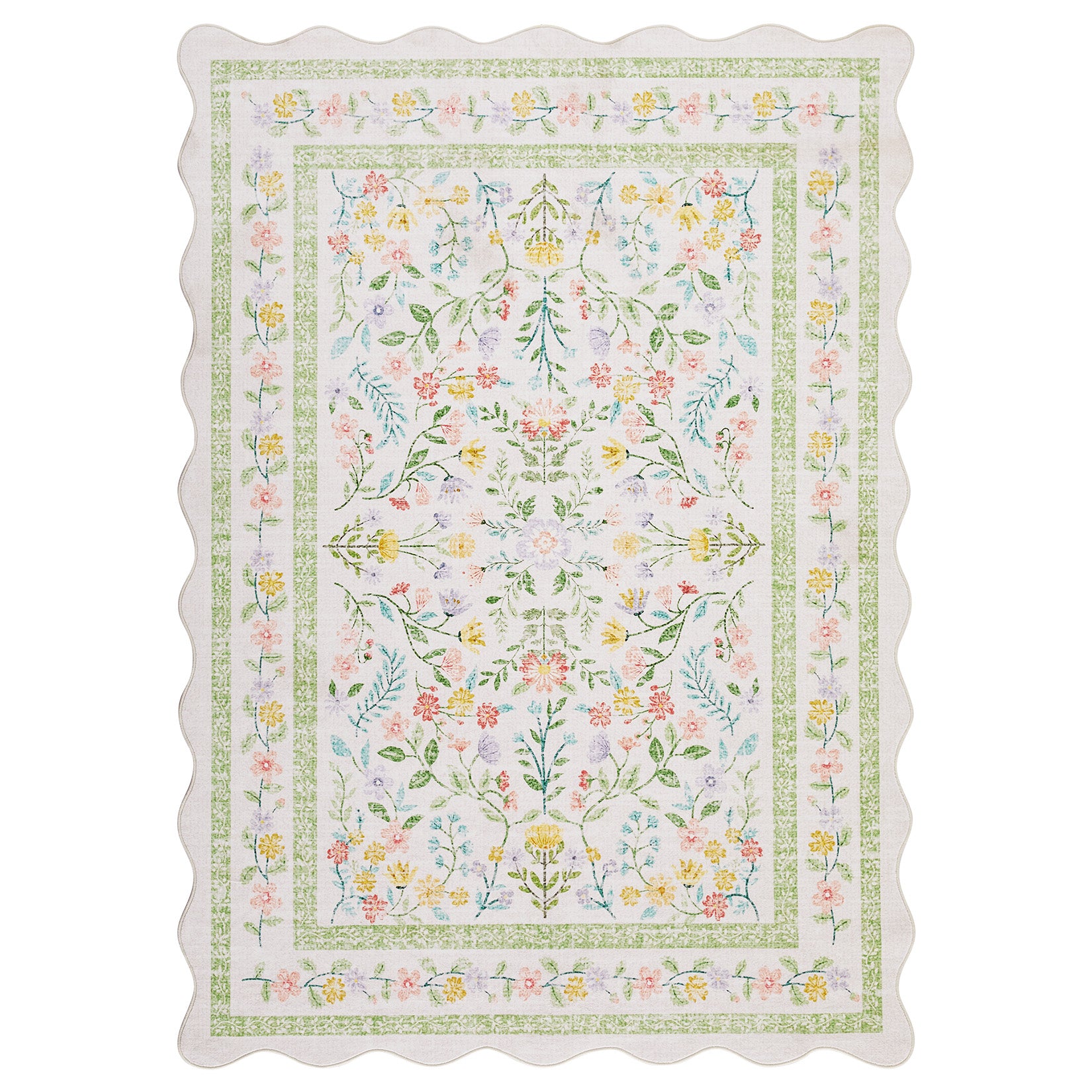 Garvee Floral Area Rug with Unique Shape - Rustic Natural Design Non-Slip Machine Washable Rug, Soft Bohemian Rug