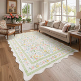 Garvee Floral Area Rug with Unique Shape - Rustic Natural Design Non-Slip Machine Washable Rug, Soft Bohemian Rug - Beige
