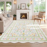 Garvee Floral Area Rug with Unique Shape - Rustic Natural Design Non-Slip Machine Washable Rug, Soft Bohemian Rug