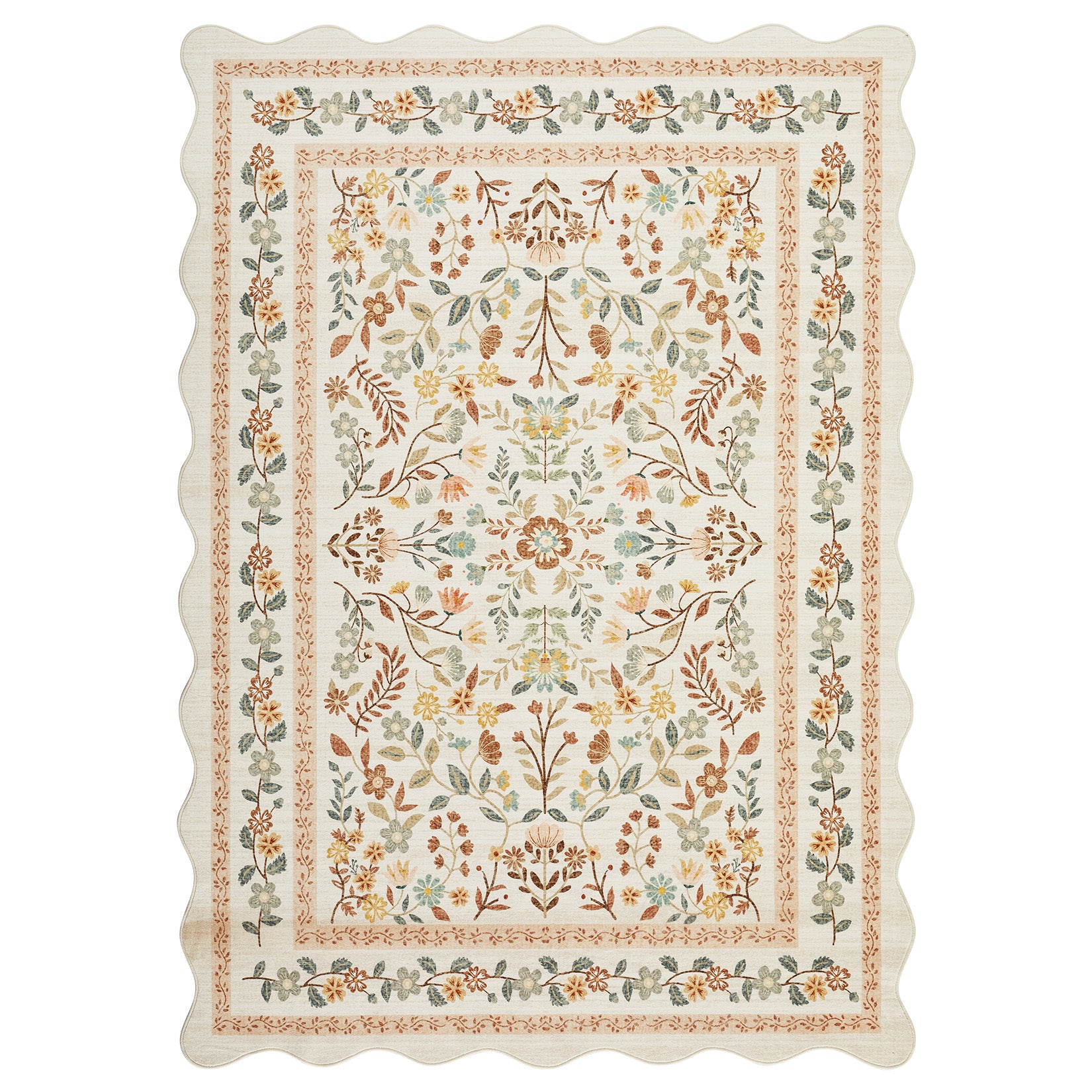 Garvee Floral Area Rug with Unique Shape - Rustic Natural Design Non-Slip Machine Washable Rug, Soft Bohemian Rug