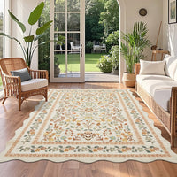 Garvee Floral Area Rug with Unique Shape - Rustic Natural Design Non-Slip Machine Washable Rug, Soft Bohemian Rug