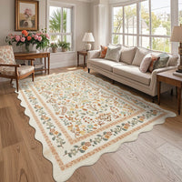 Garvee Floral Area Rug with Unique Shape - Rustic Natural Design Non-Slip Machine Washable Rug, Soft Bohemian Rug