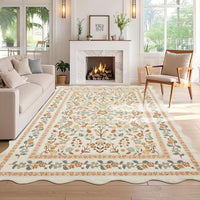 Garvee Floral Area Rug with Unique Shape - Rustic Natural Design Non-Slip Machine Washable Rug, Soft Bohemian Rug