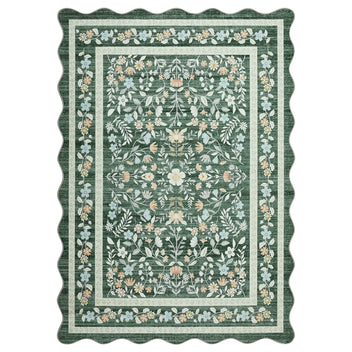 Garvee Floral Area Rug with Unique Shape - Rustic Natural Design Non-Slip Machine Washable Rug, Soft Bohemian Rug