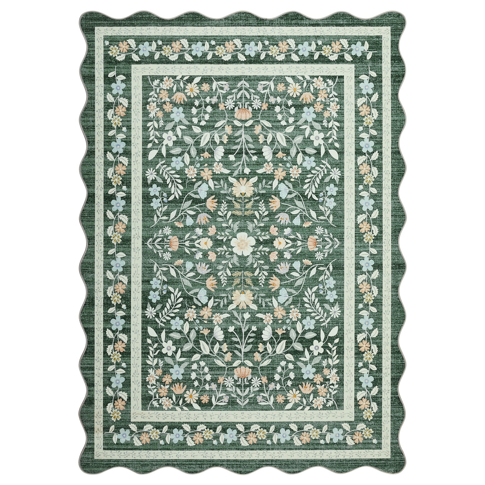 Garvee Floral Area Rug with Unique Shape - Rustic Natural Design Non-Slip Machine Washable Rug, Soft Bohemian Rug