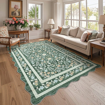Garvee Floral Area Rug with Unique Shape - Rustic Natural Design Non-Slip Machine Washable Rug, Soft Bohemian Rug