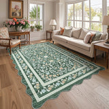 Garvee Floral Area Rug with Unique Shape - Rustic Natural Design Non-Slip Machine Washable Rug, Soft Bohemian Rug - Green