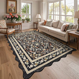Garvee Floral Area Rug with Unique Shape - Rustic Natural Design Non-Slip Machine Washable Rug, Soft Bohemian Rug - Black