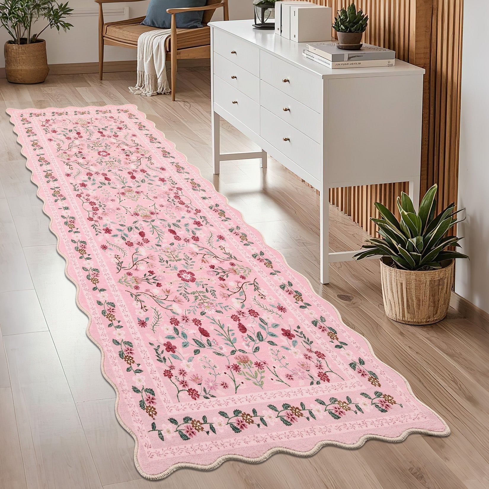 Garvee Floral Area Rug with Unique Shape - Rustic Natural Design Non-Slip Machine Washable Rug, Soft Bohemian Rug
