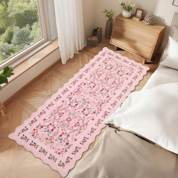Garvee Floral Area Rug with Unique Shape - Rustic Natural Design Non-Slip Machine Washable Rug, Soft Bohemian Rug